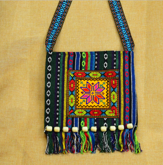Vintage  Messenger Shoulder Bag w/Embroidery & Tassels