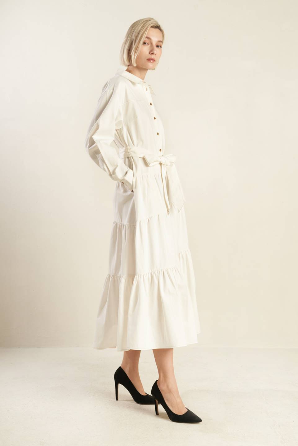 Anytime Now Woven Twill Midi Dress