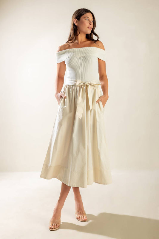 Social Season  Off Shoulder Midi Dress