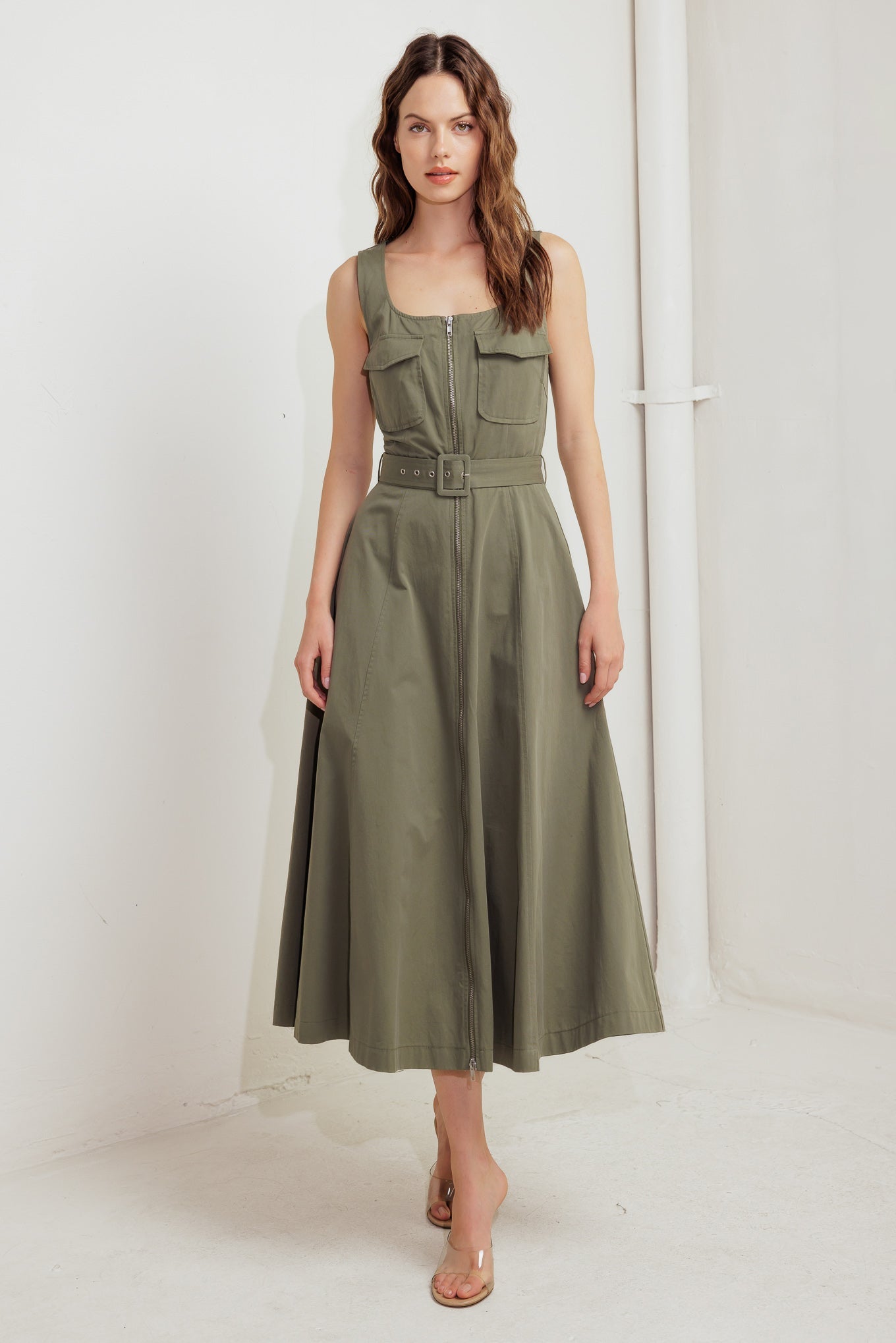 Olive Grove Woven Midi Dress