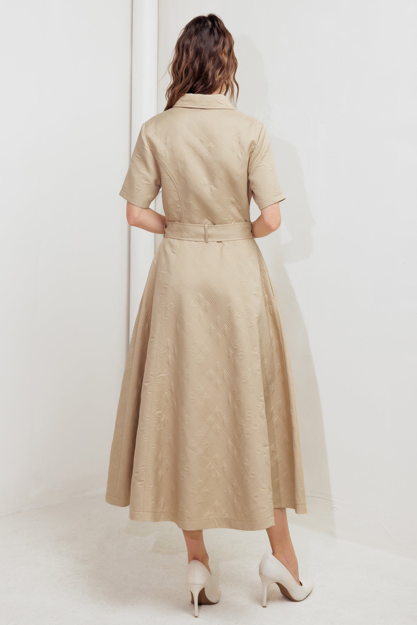 Neutral Chic Woven Midi Dress