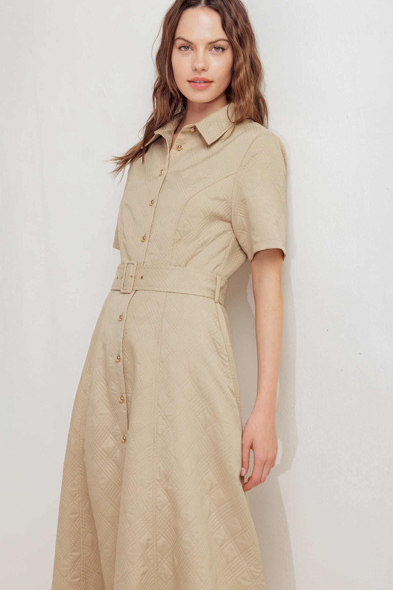 Neutral Chic Woven Midi Dress