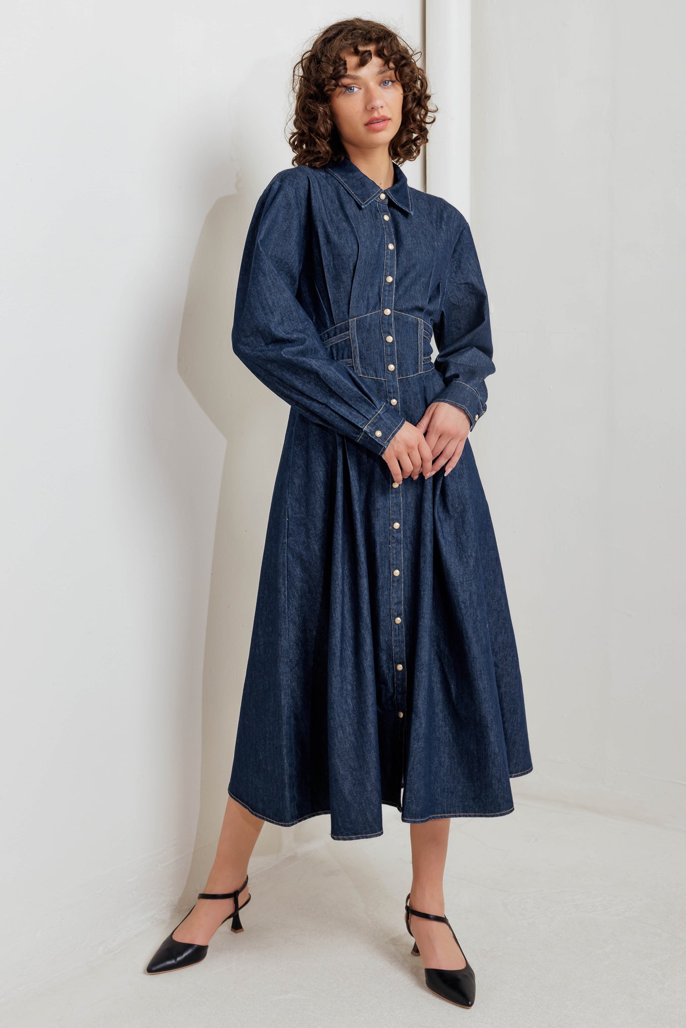 Vintage Blues Denim Midi Dress