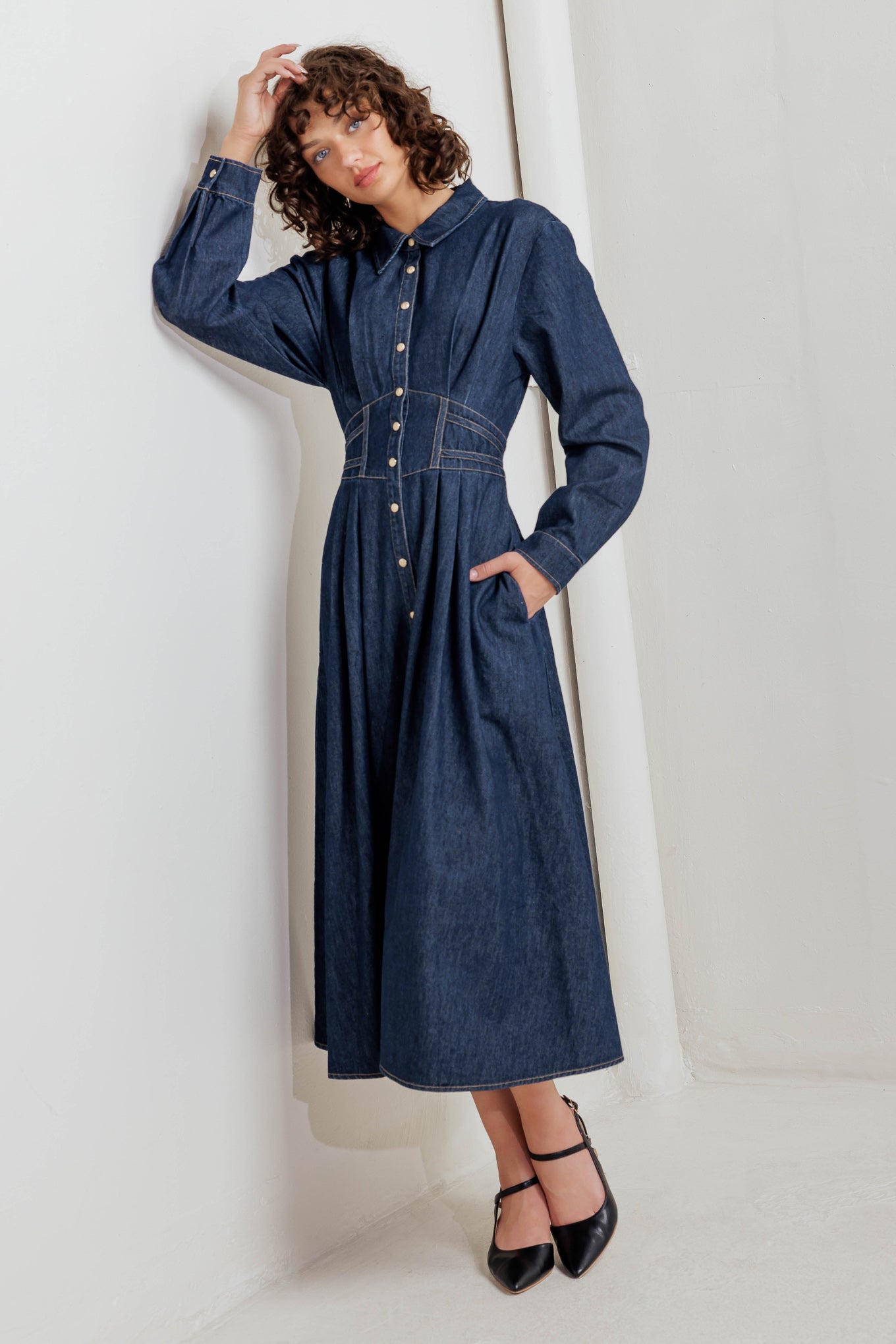 Vintage Blues Denim Midi Dress