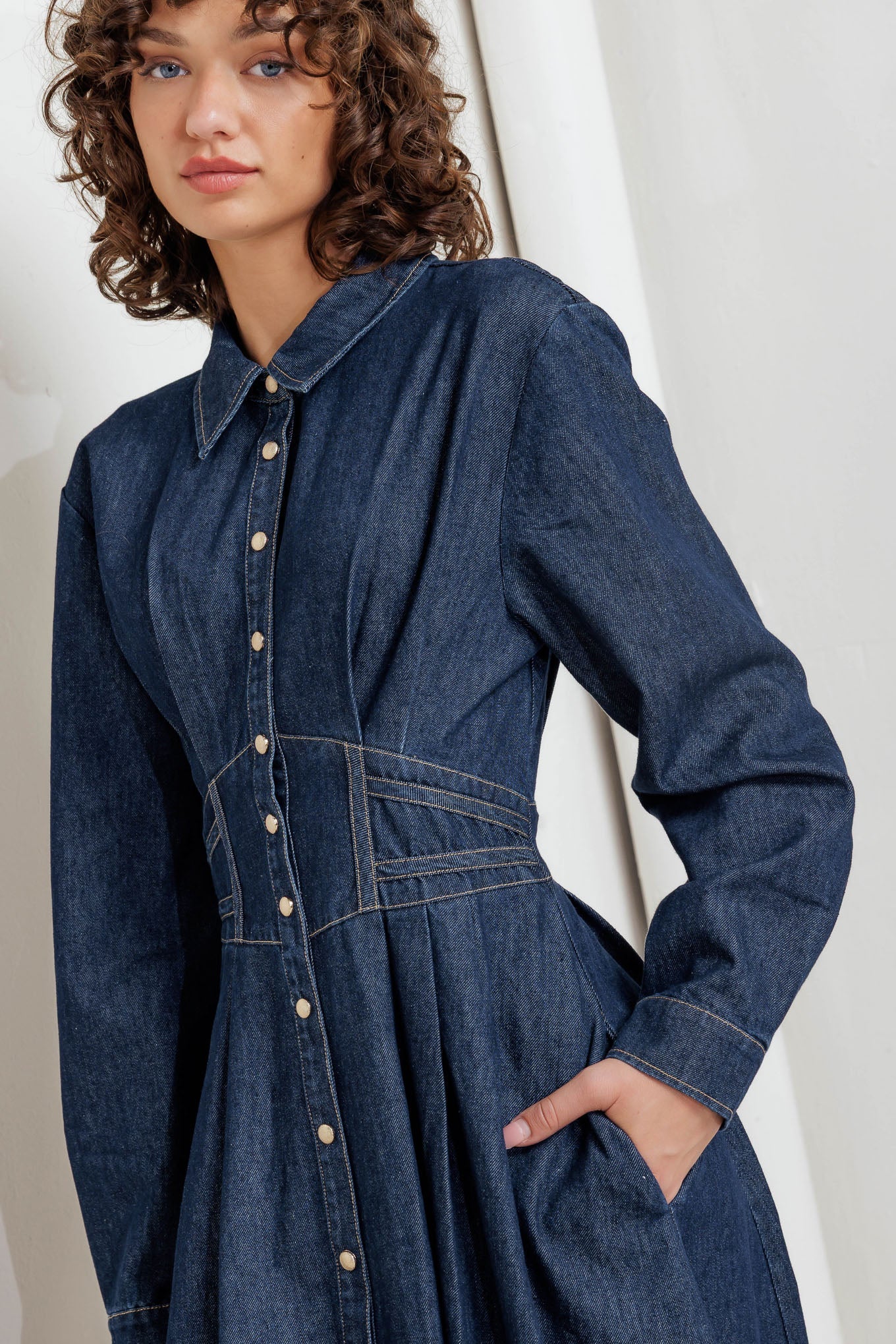 Vintage Blues Denim Midi Dress