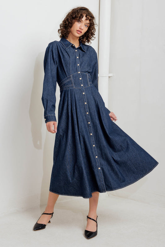 Vintage Blues Denim Midi Dress