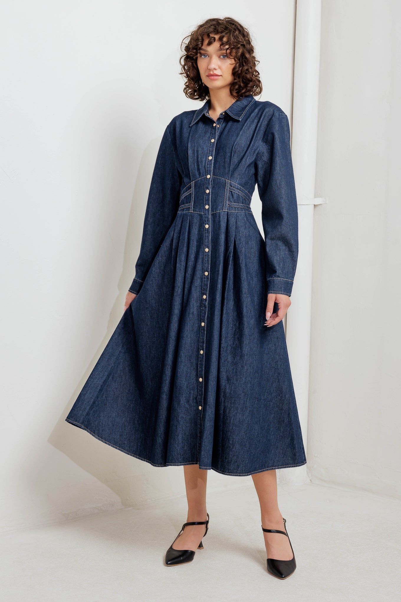 Vintage Blues Denim Midi Dress