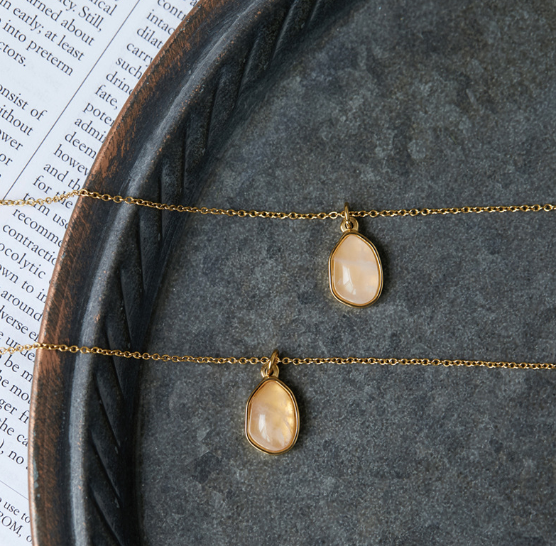 Gold Necklace with Irregular Natural Gemstone Pendant