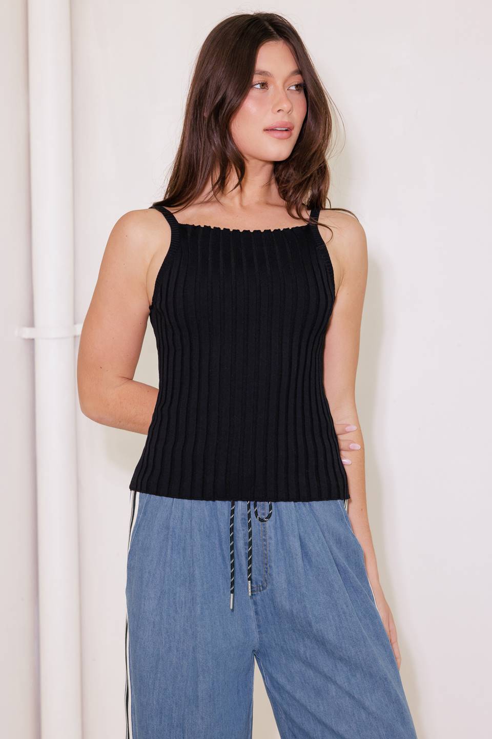 Bit of Sunshine Black Sweater Knit Tank Top