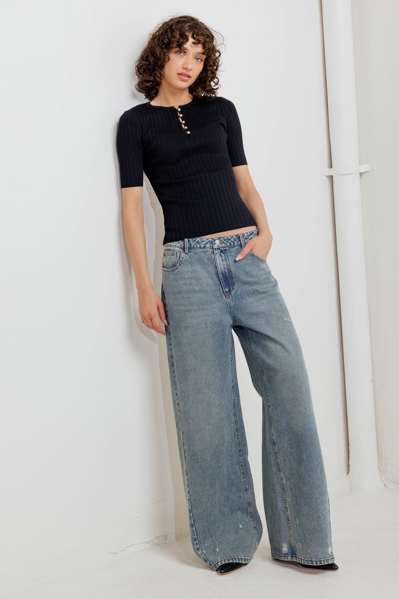 Modern Curl Sweater Knit Top