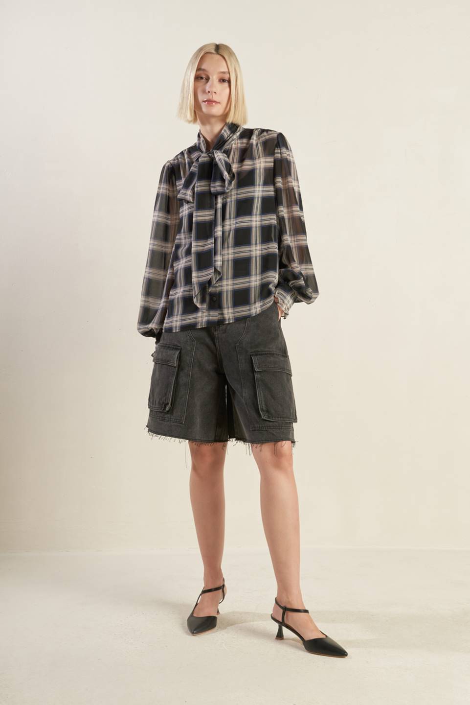 Lovely Intuition Woven Plaid Top