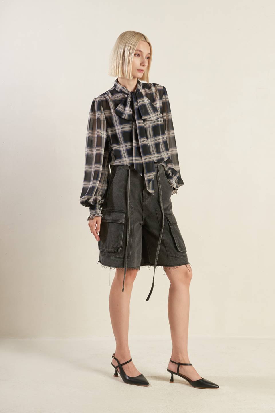 Lovely Intuition Woven Plaid Top