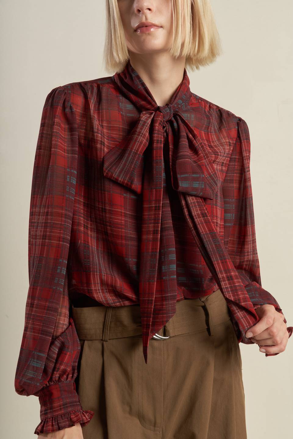 Lovely Intuition Woven Plaid Top