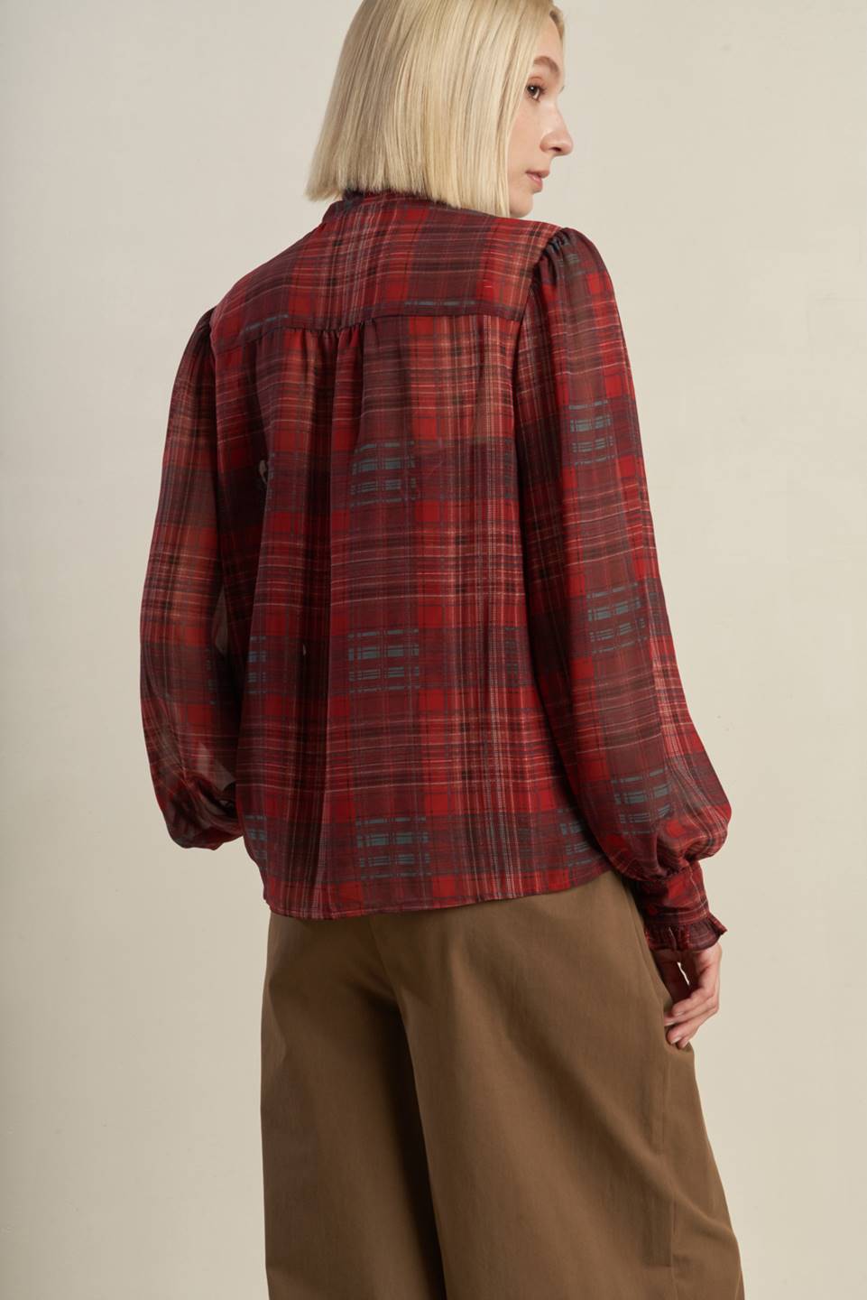 Lovely Intuition Woven Plaid Top