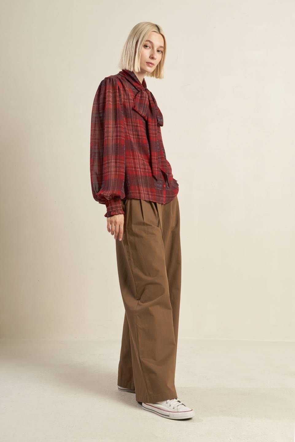 Lovely Intuition Woven Plaid Top