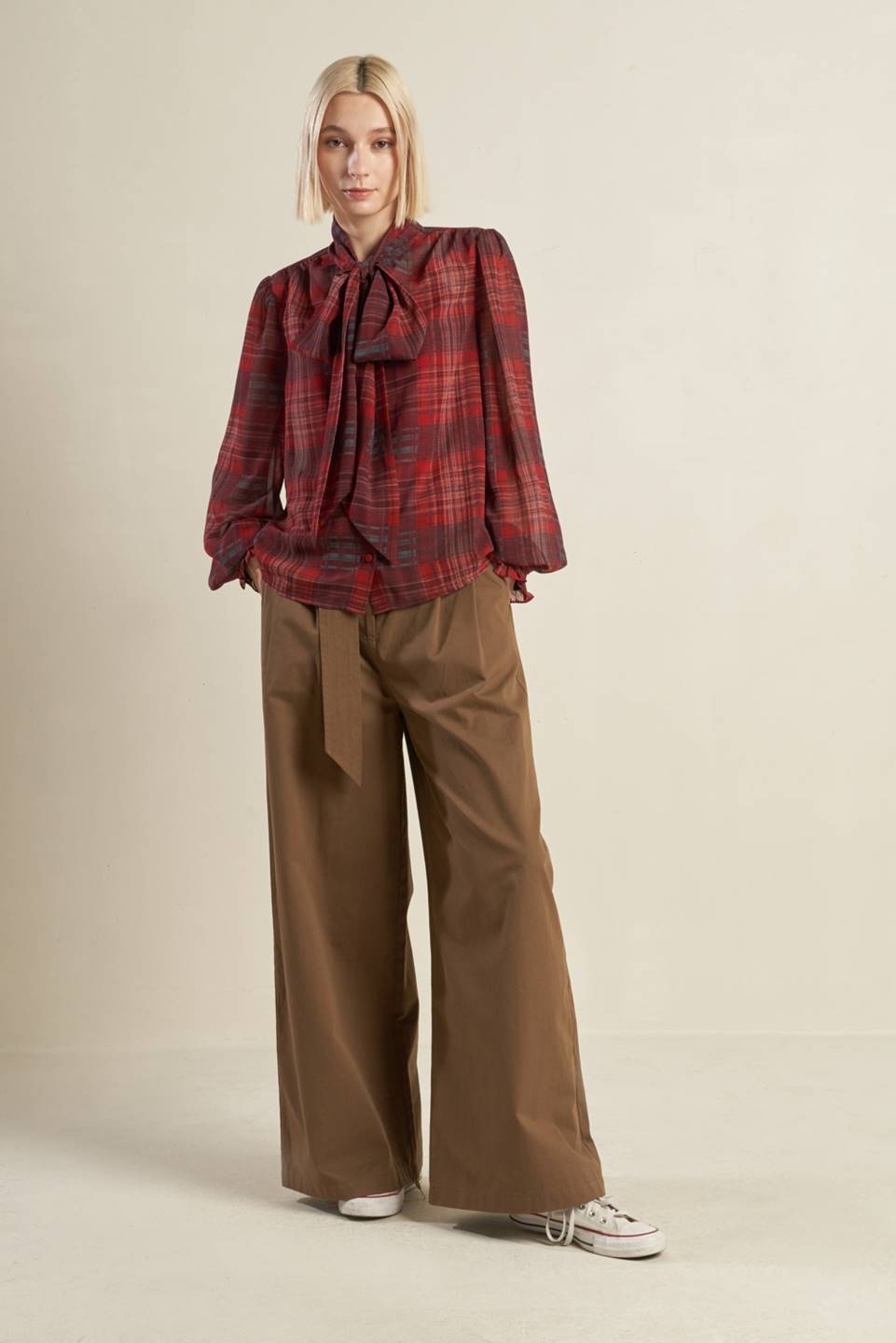 Lovely Intuition Woven Plaid Top