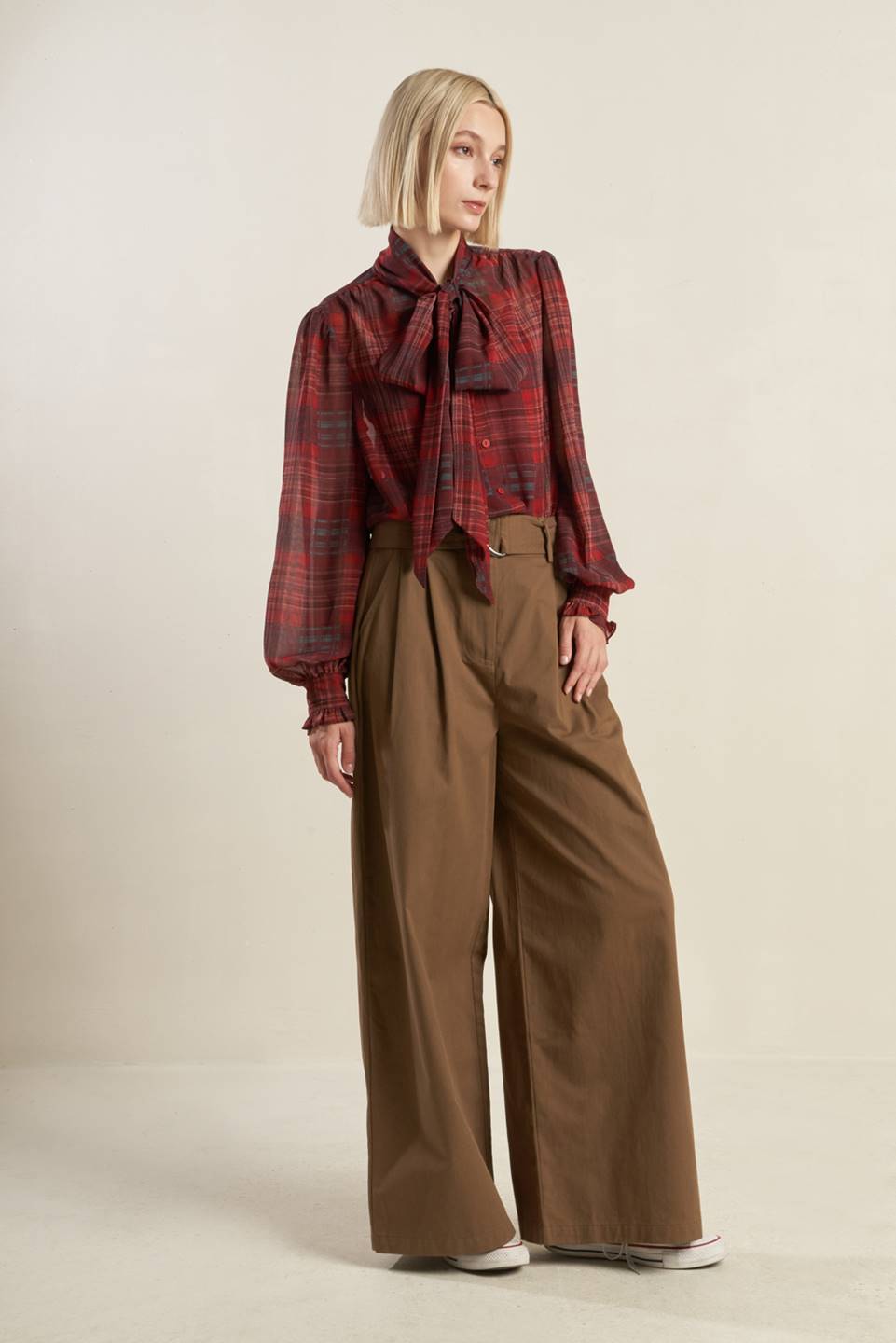 Lovely Intuition Woven Plaid Top