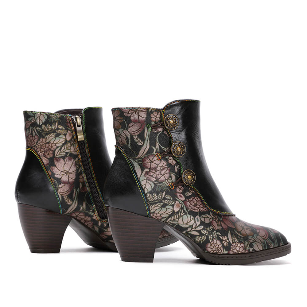 Baylor Retro Handmade Floral Ankle Boots