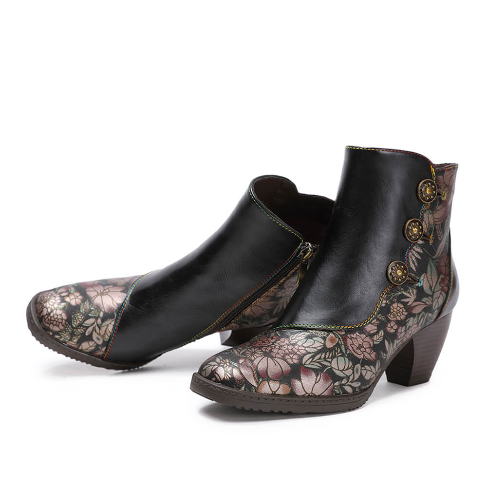 Baylor Retro Handmade Floral Ankle Boots