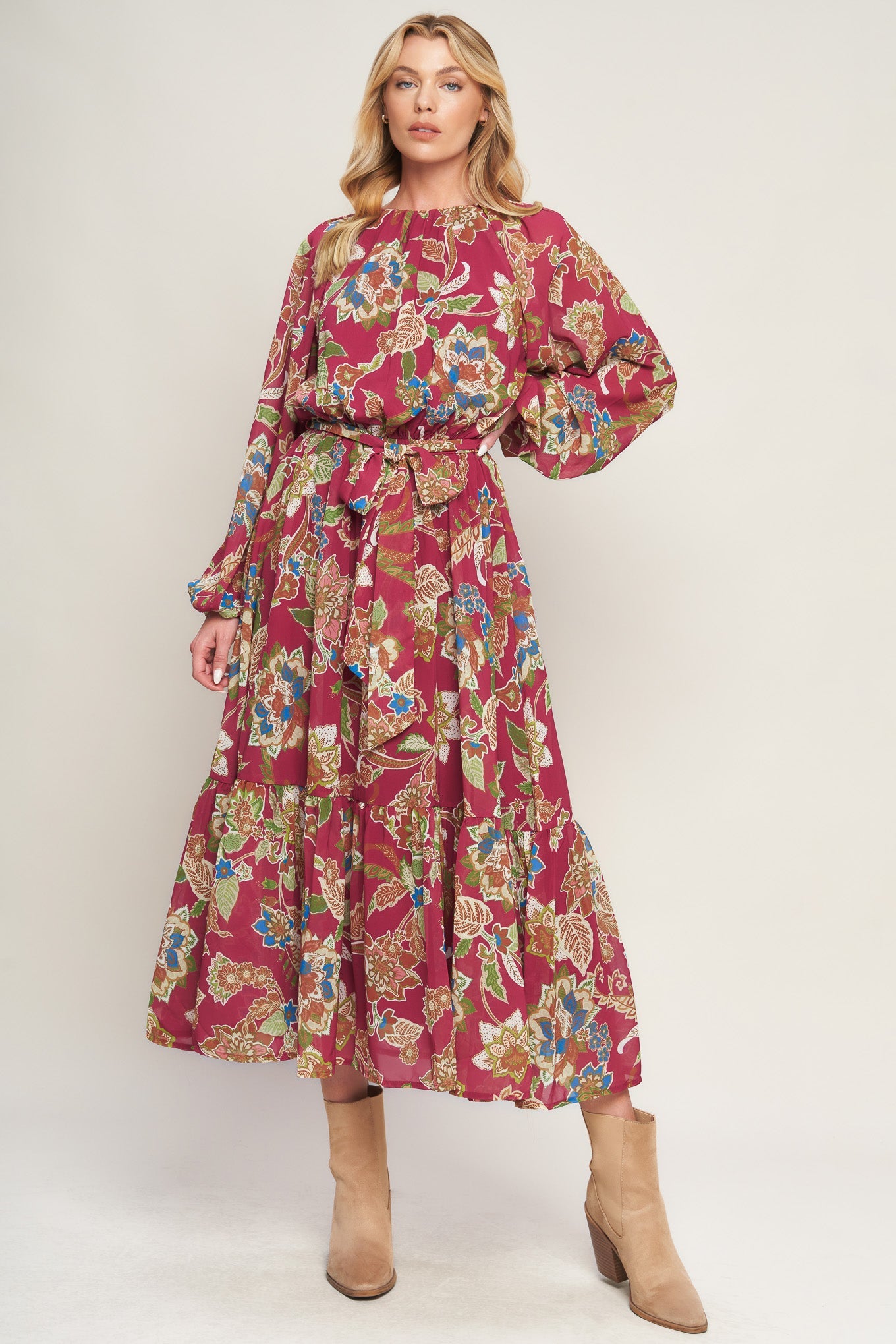 Florally Chic Woven Midi Dress