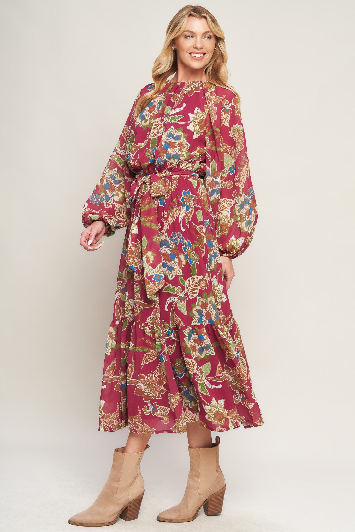 Florally Chic Woven Midi Dress