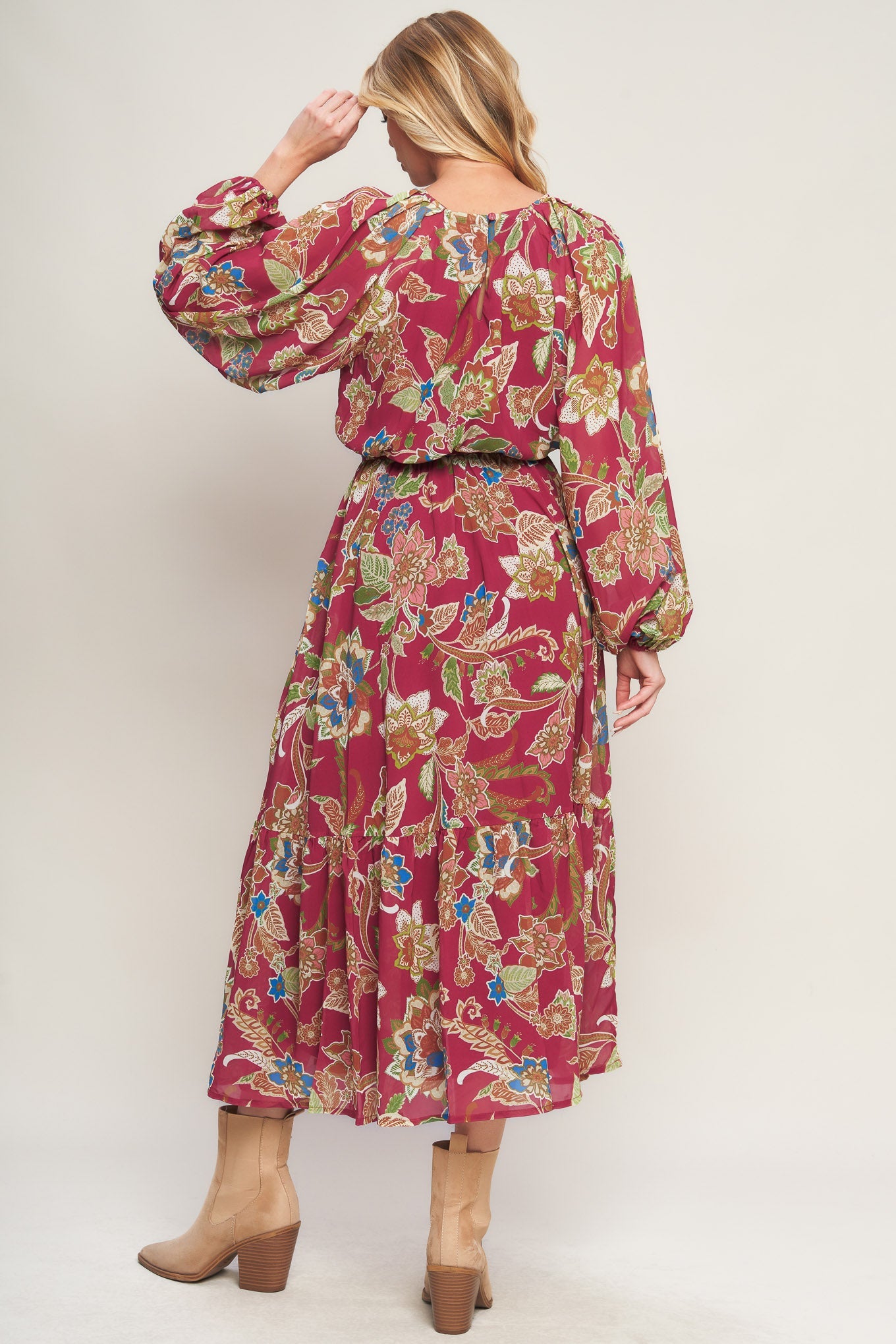 Florally Chic Woven Midi Dress