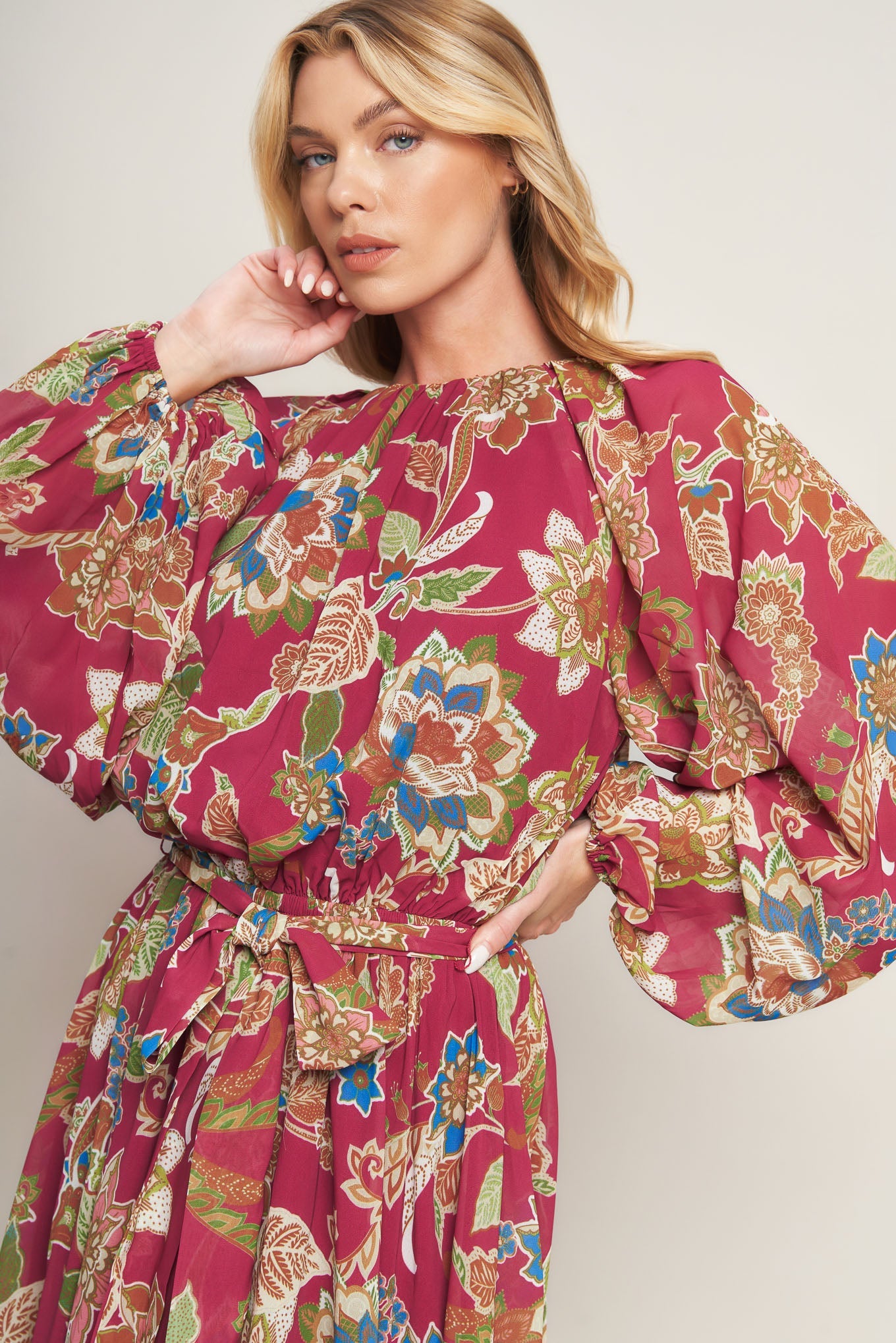 Florally Chic Woven Midi Dress