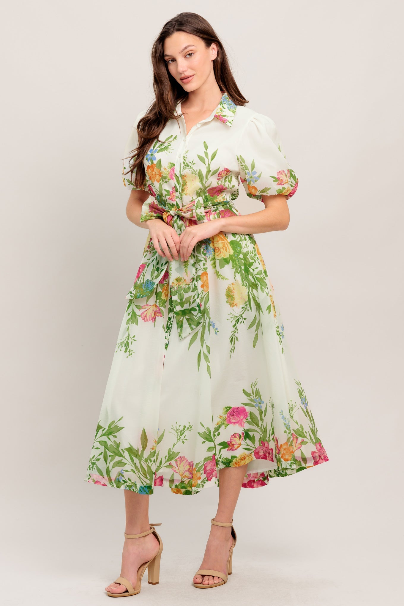 Fresh Blossom Ivory Woven Midi Dress