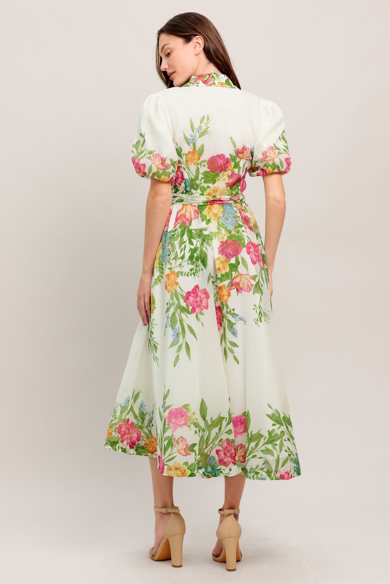 Fresh Blossom Ivory Woven Midi Dress