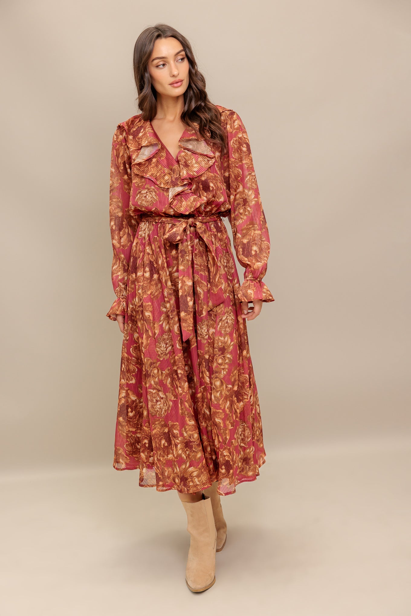 Autumn Sonata Woven Midi Dress