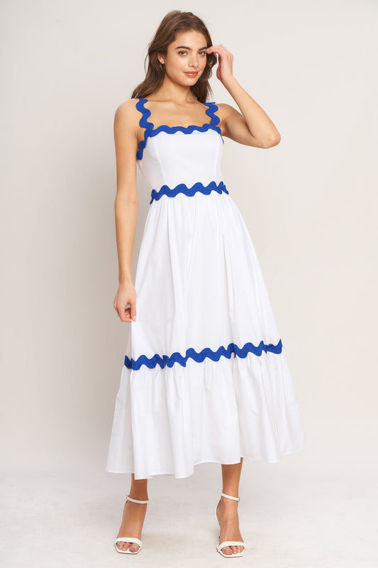 Santorini Waves Woven Midi Dress
