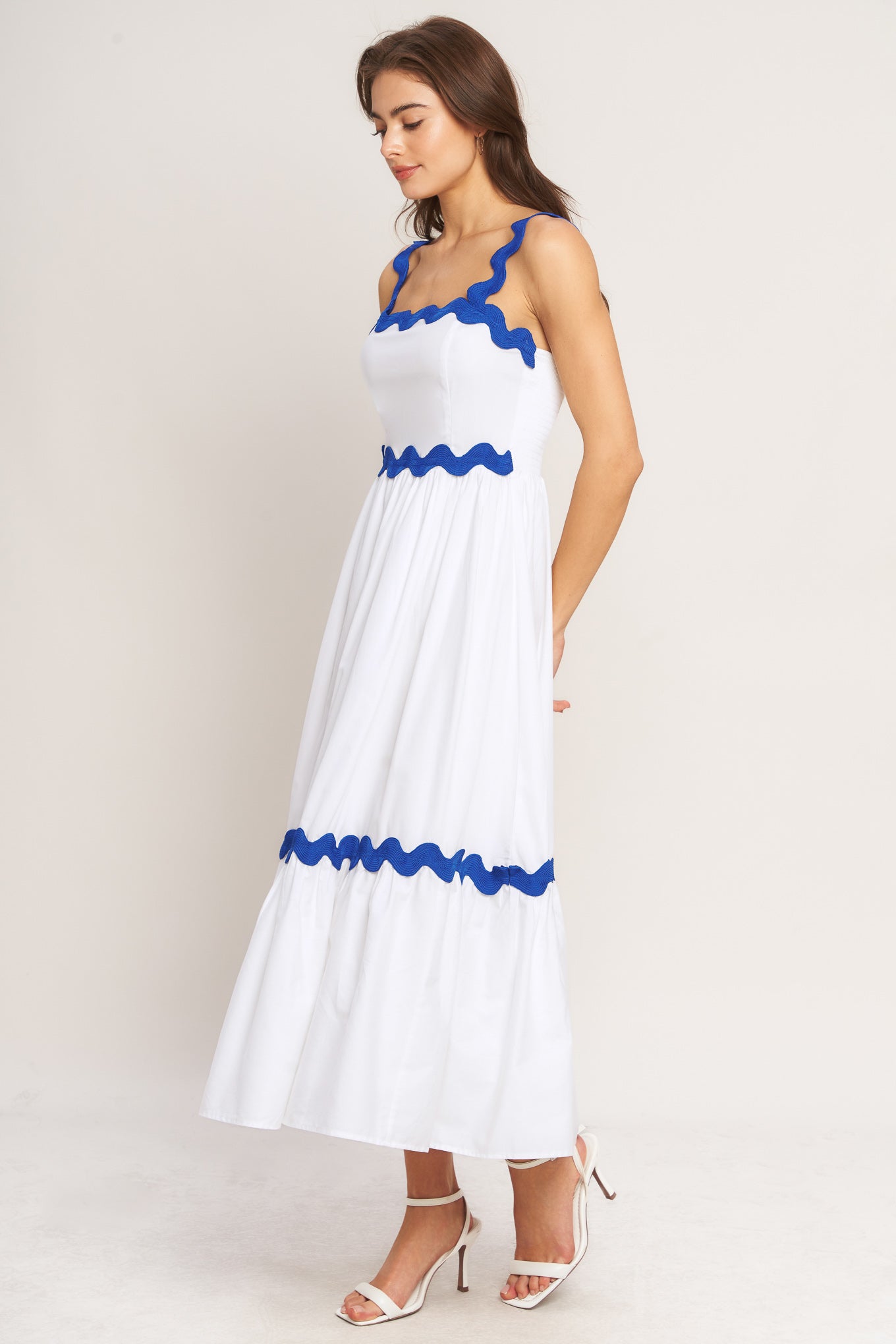 Santorini Waves Woven Midi Dress