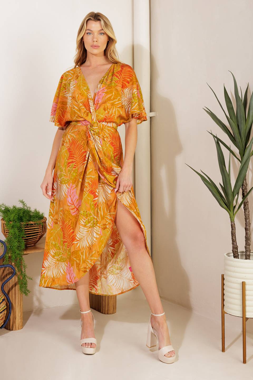 Budding Hearts Woven Midi Dress