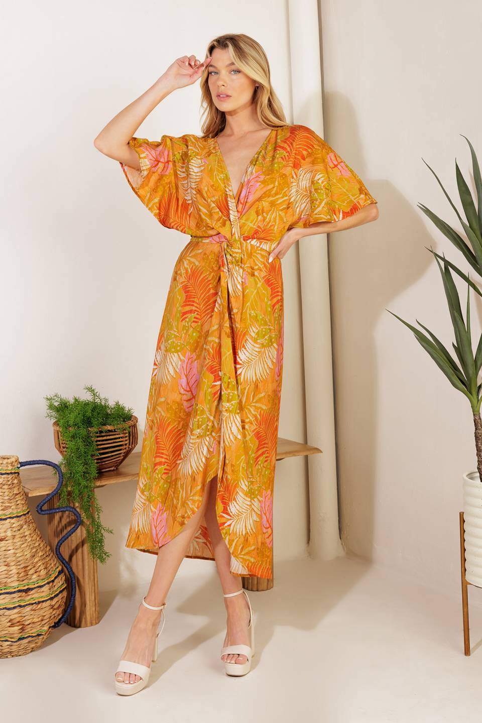 Budding Hearts Woven Midi Dress