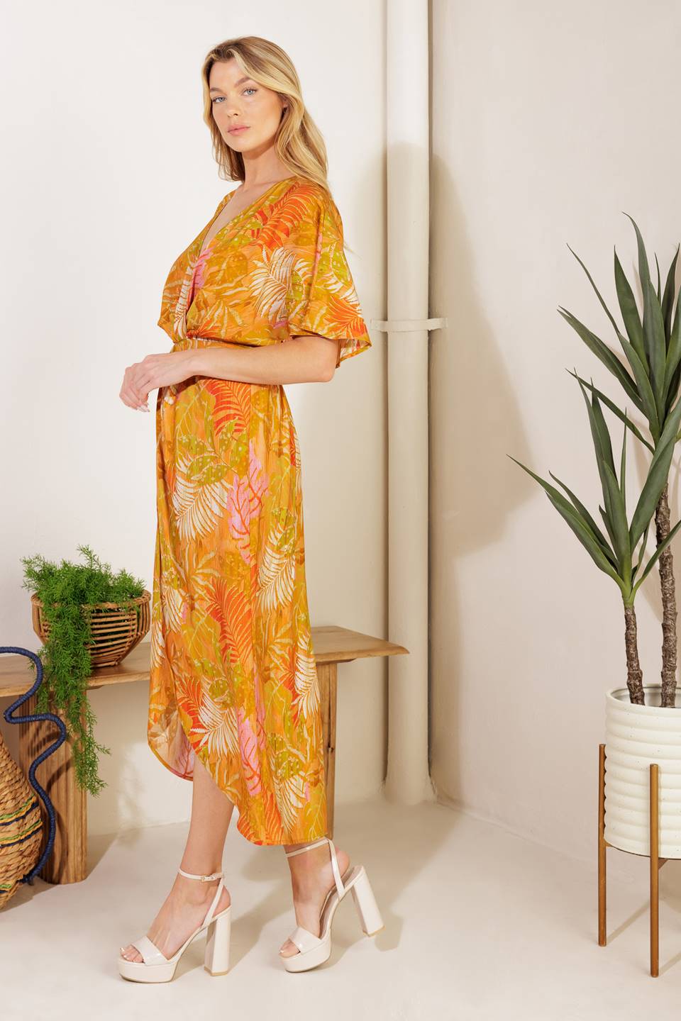 Budding Hearts Woven Midi Dress