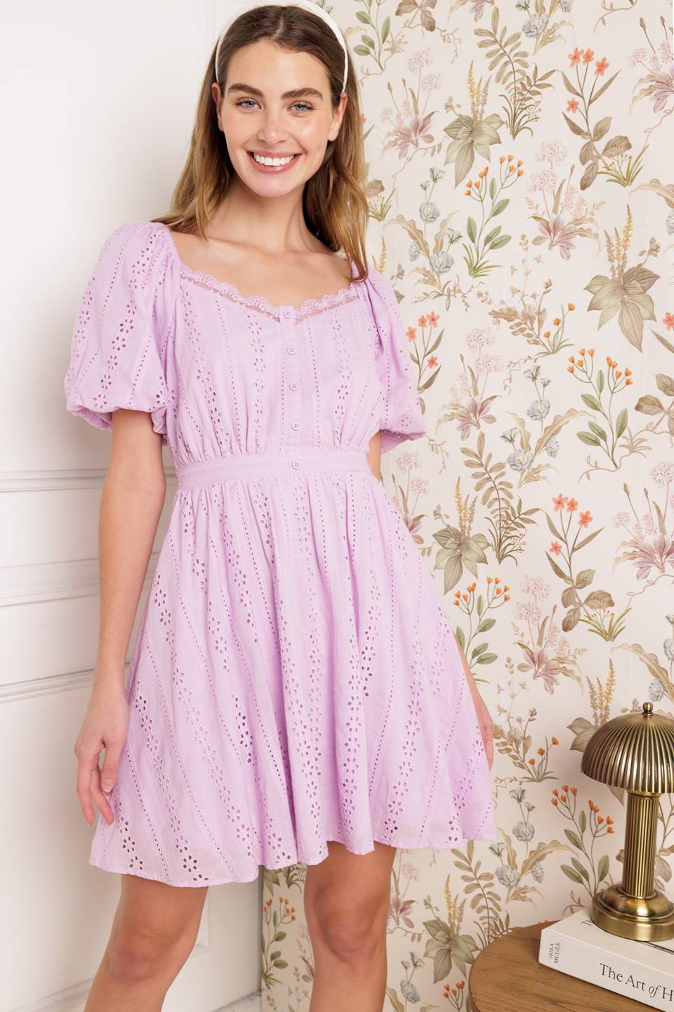 Midnight Mirage Gown Woven Eyelet Mini Dress