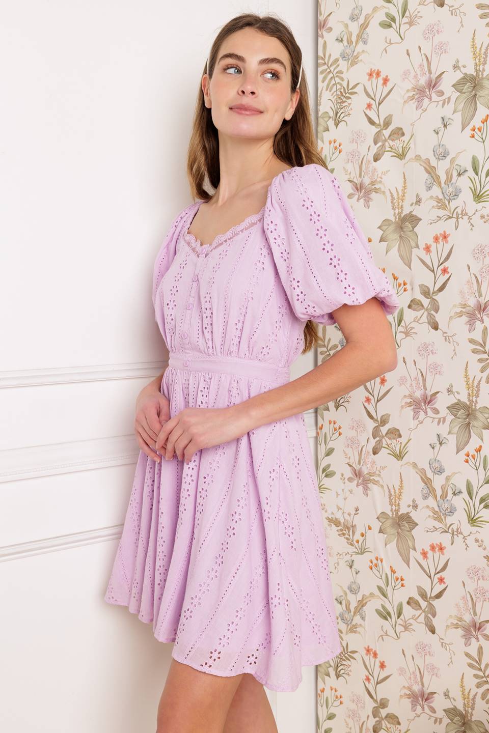 Midnight Mirage Gown Woven Eyelet Mini Dress