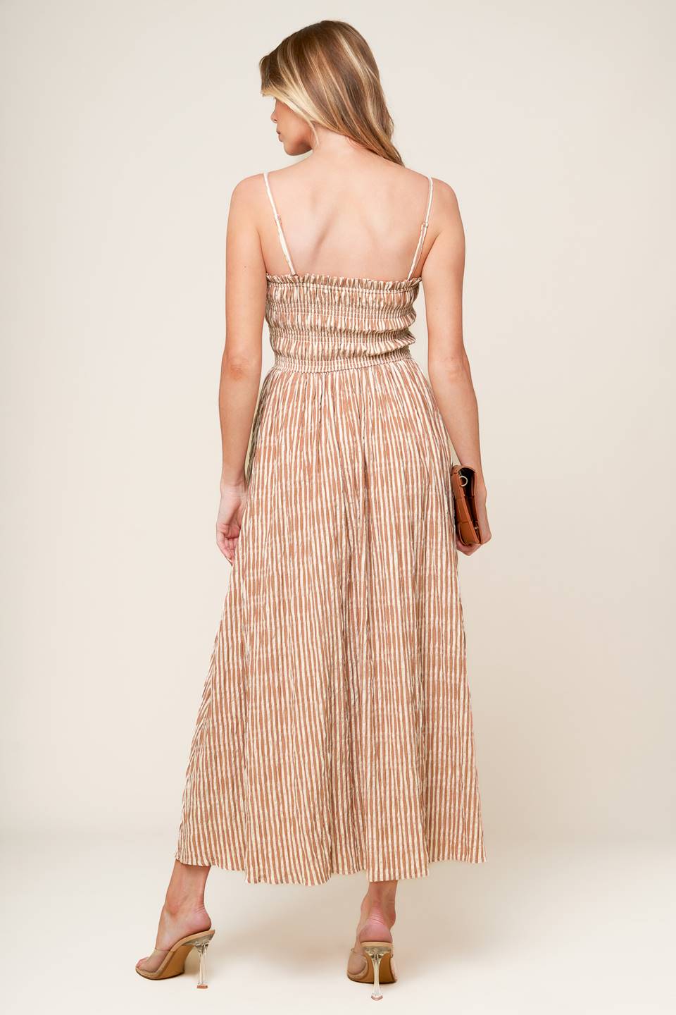 Valhalla Brown Striped Woven Midi Dress