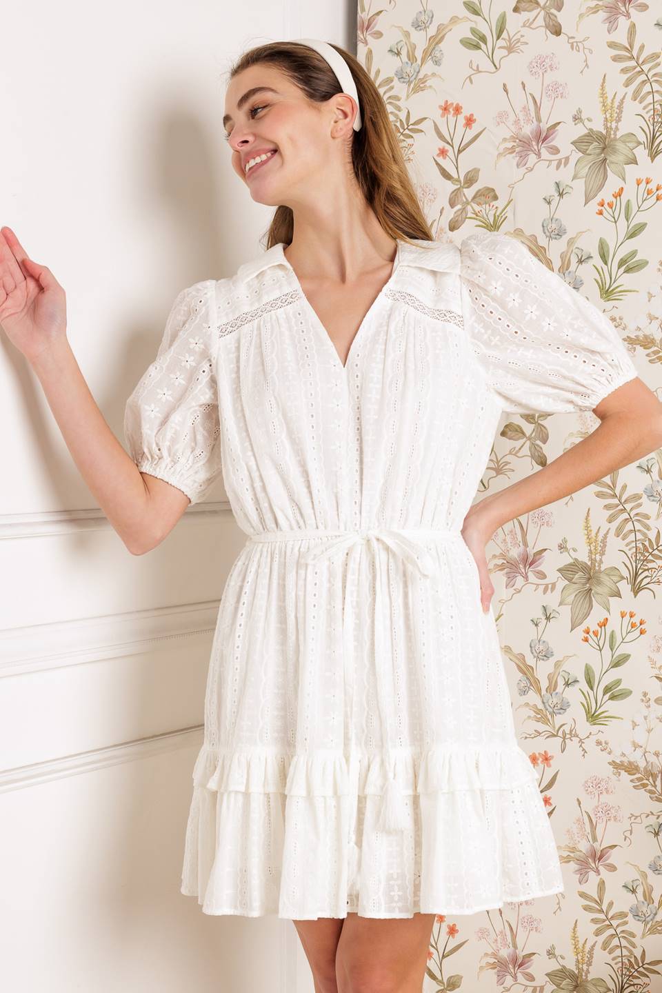 Starlight Soiree Woven Eyelet Mini Dress