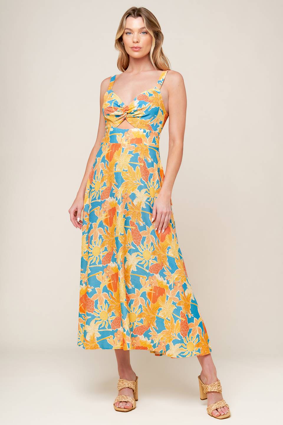Twirl Me Blue Woven Midi Dress