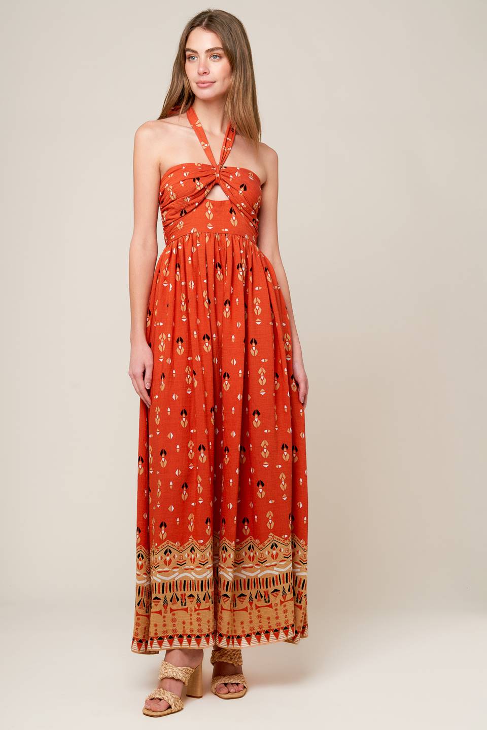 Sidewalk Café Terracotta Woven Maxi Dress