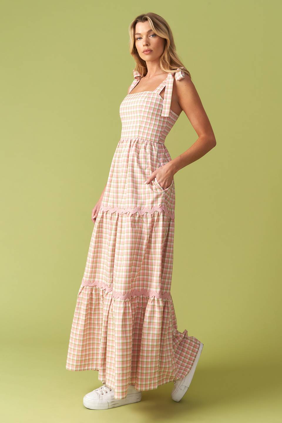 Imagine That Green Pink Plaid Midi Dress