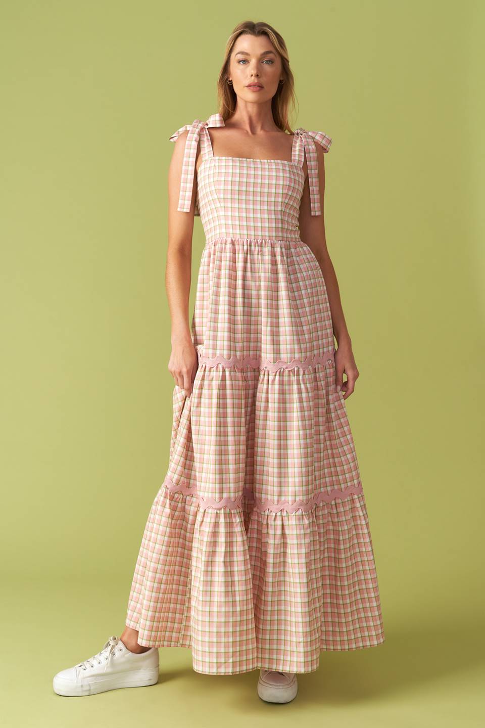 Imagine That Green Pink Plaid Midi Dress