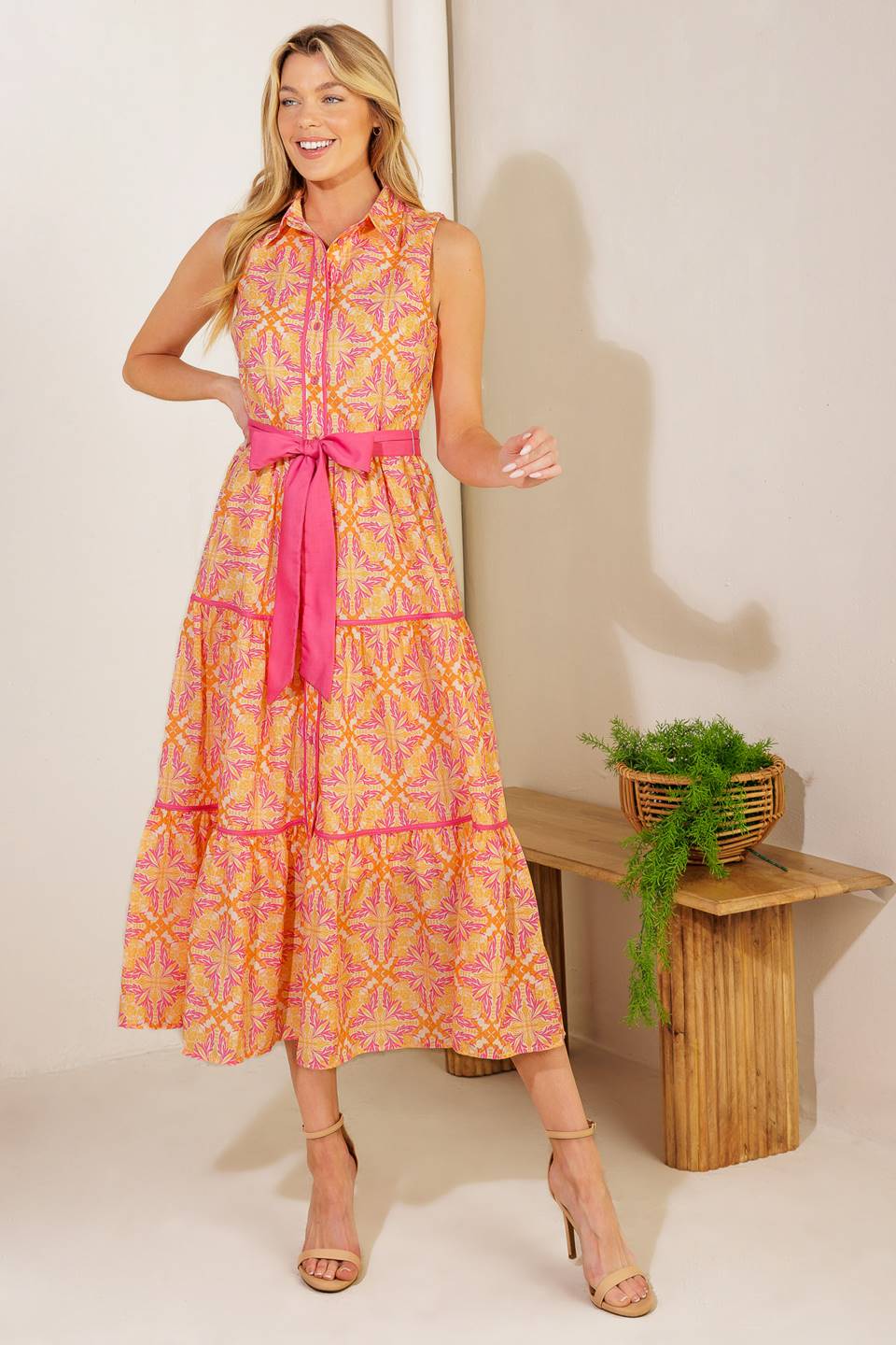 Rainforest Radiance Woven Midi Dress