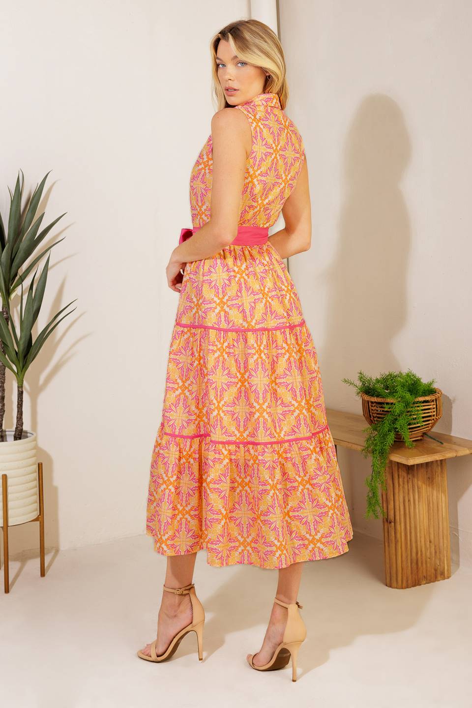 Rainforest Radiance Woven Midi Dress