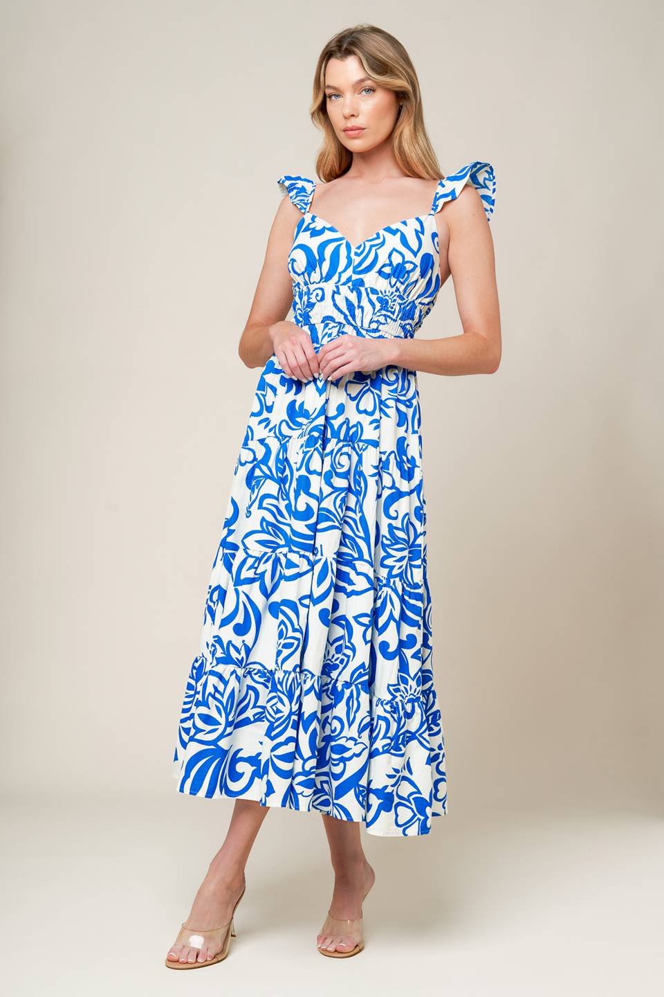 Memorable Entrance Blue Woven Midi Dress