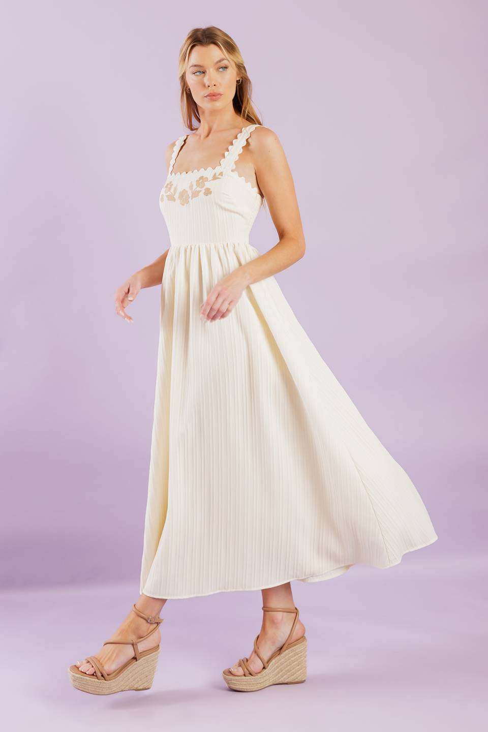 Total Crush Cream Woven Midi Dress