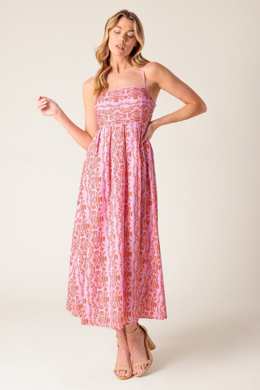 The Evette Pink Woven Midi Dress