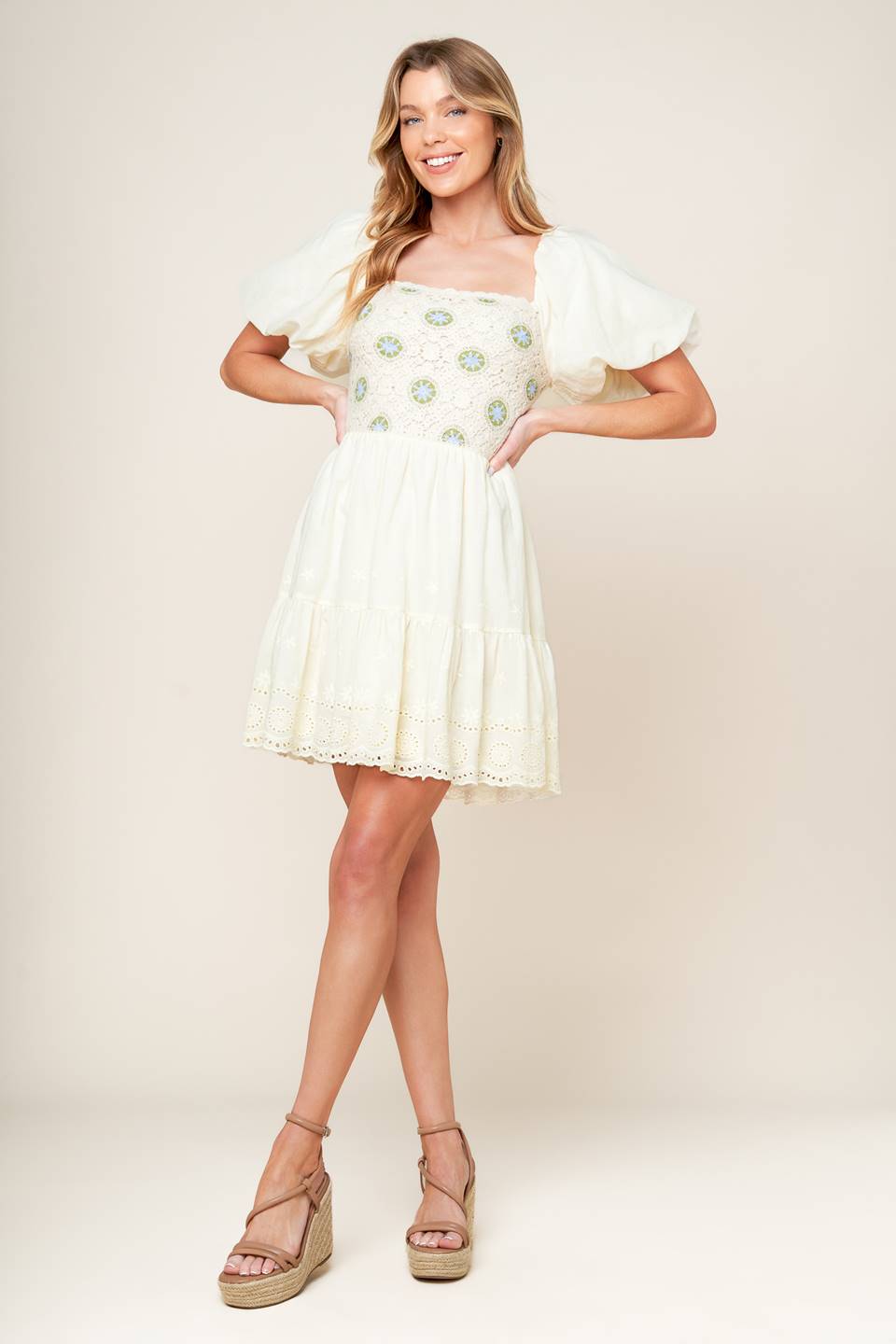 Lola Grass Cream Woven Mini Dress