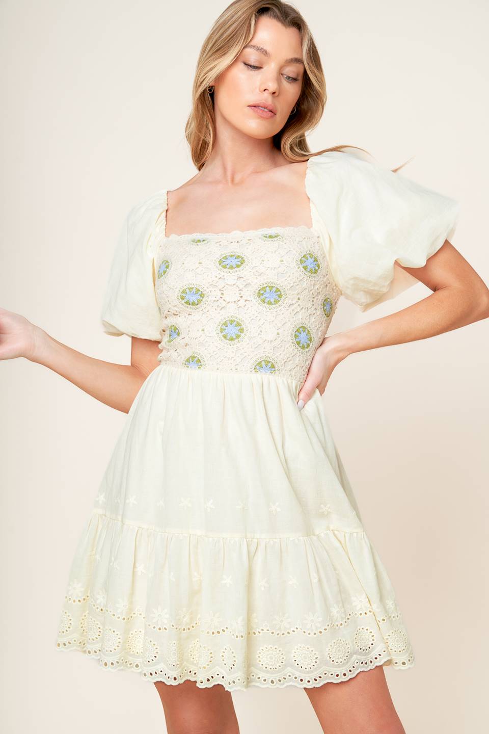 Lola Grass Cream Woven Mini Dress